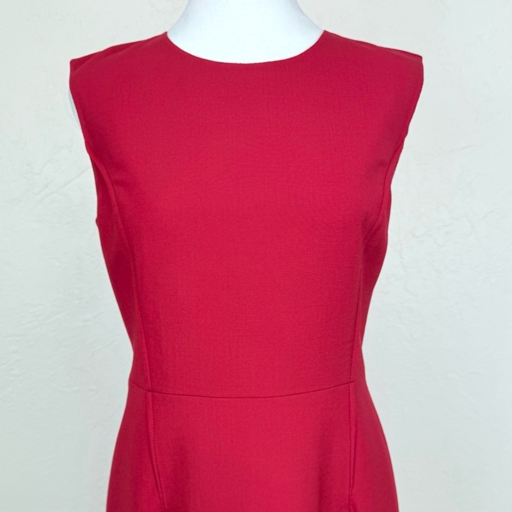 Oscar de la Renta Flared Ruffle Hem Midi Stretch Wool Claret Red Dress Size 4 - Picture 5 of 15